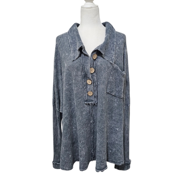 Blue Buttercup Tops - Blue Buttercup Cotton blend Waffle Thermal Textured Top Oversized Medium